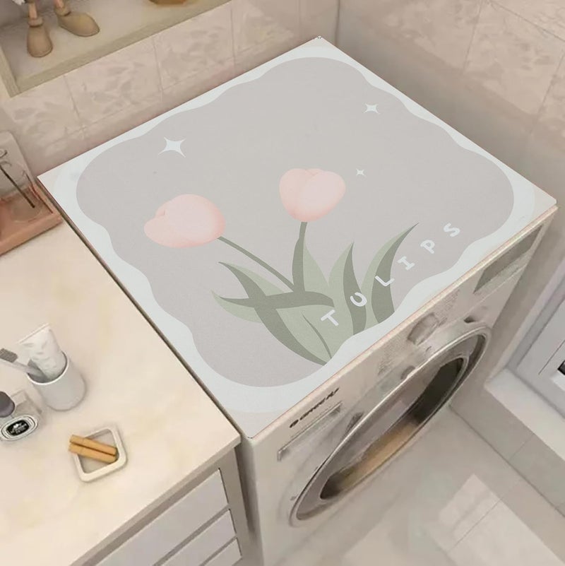 Home-Cloud حصيرة غسالة غير قابلة للانزلاق - غطاء واقي متين ومقاوم للماء للغسالة والمجفف، حصيرة مقاومة للغبار مثالية لغرفة الغسيل وأجهزة المطبخ | 60x60 سم (بيج) - Image 1