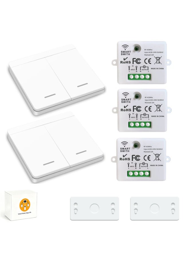 3 طريقة AC Smart Wireless Switch Kit ، RF 433MHz ، 3 أجهزة استقبال + 2 مفاتيح جدارية ، 30m داخلي / 50m خارجي ، سهل تركيب لا حفر ، للأضواء والمروحة والمضخات - Image 1