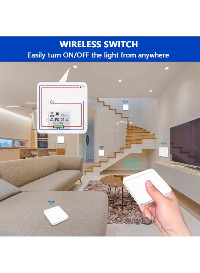 3 طريقة AC Smart Wireless Switch Kit ، RF 433MHz ، 3 أجهزة استقبال + 2 مفاتيح جدارية ، 30m داخلي / 50m خارجي ، سهل تركيب لا حفر ، للأضواء والمروحة والمضخات - Image 4