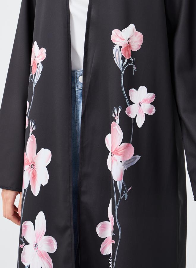 Styli Floral Placement Print Front Open Abaya - Image 4