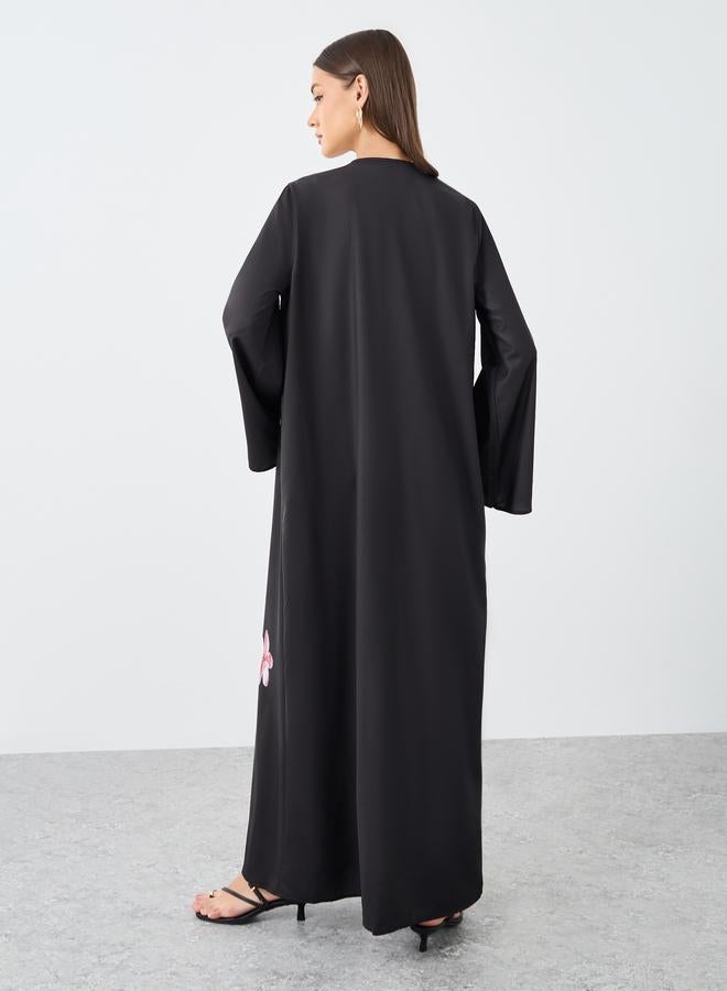 Styli Floral Placement Print Front Open Abaya - Image 5