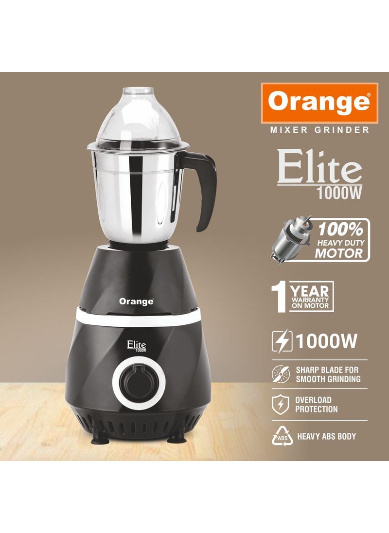 Orange Orange Elite Mixer Grinder 1000 watt 4 Jars Mixie with pulse mode (1 S.S Liquid Jar, 1 Smoothie jar, 1 Chutney jar, 1 S.S Dry Jar)/ Shock Proof ABS Body/Stable Anti-Skid base  - Image 3