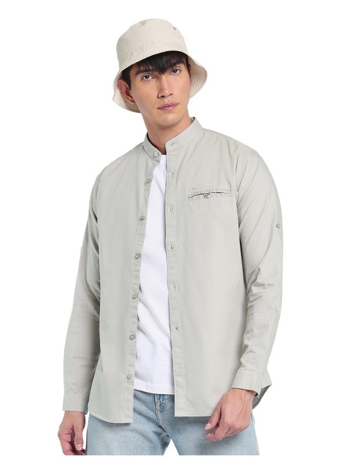 Beyoung Long Sleeve Light Grey Oxford Shirt for Men  - Image 1