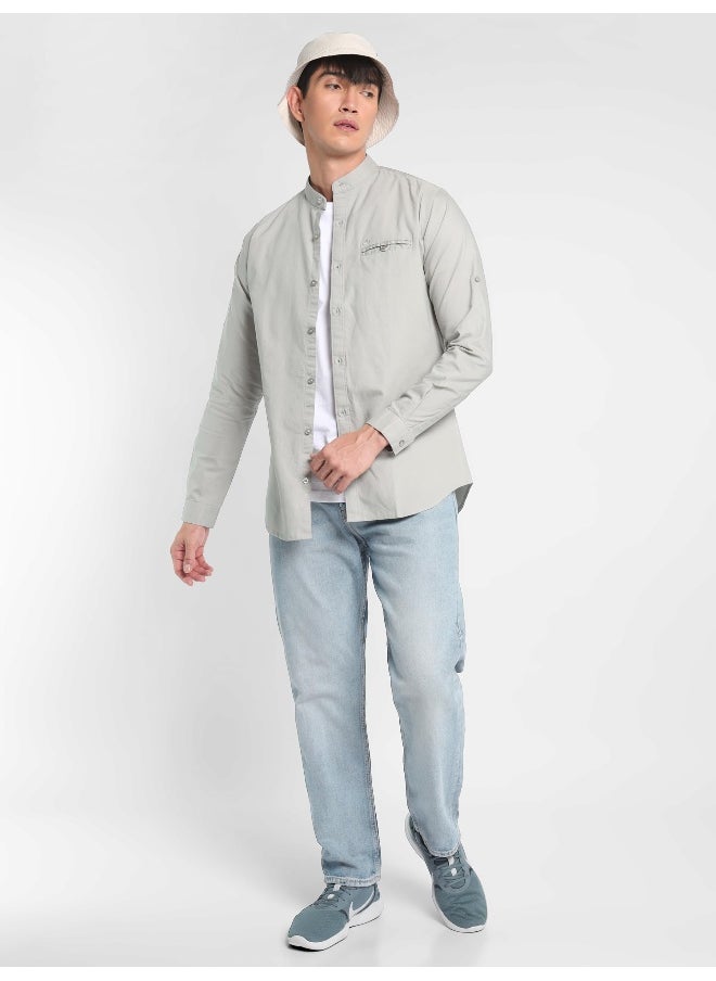 Beyoung Long Sleeve Light Grey Oxford Shirt for Men  - Image 2
