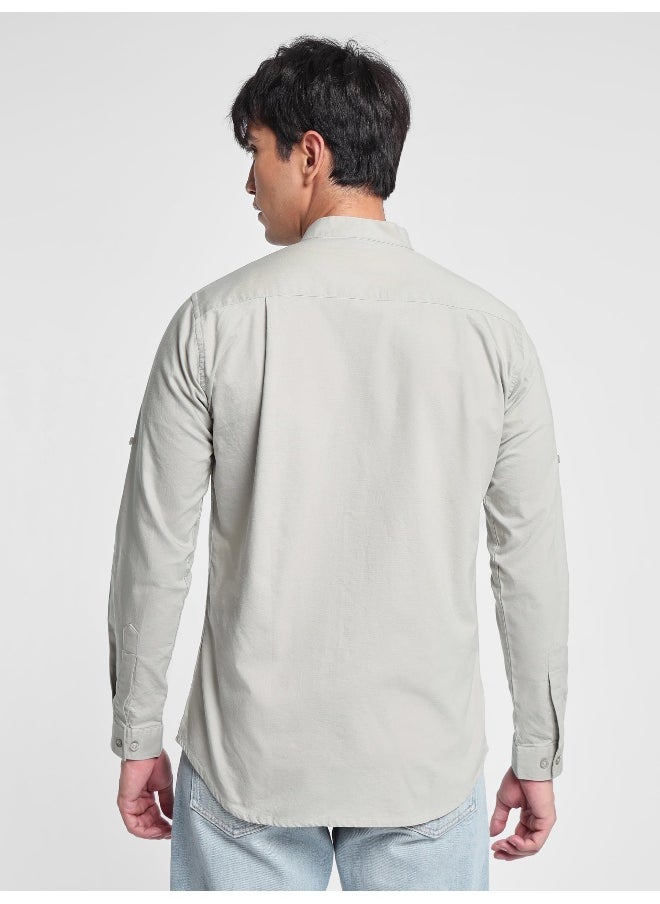 Beyoung Long Sleeve Light Grey Oxford Shirt for Men  - Image 4