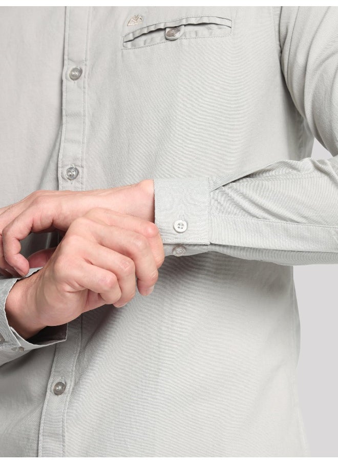 Beyoung Long Sleeve Light Grey Oxford Shirt for Men  - Image 3