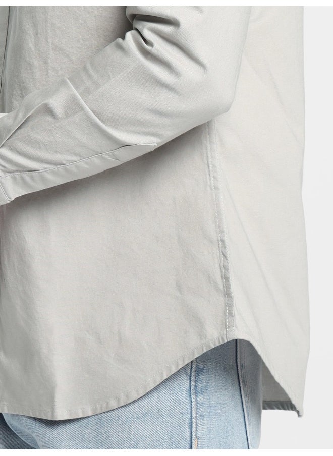 Beyoung Long Sleeve Light Grey Oxford Shirt for Men  - Image 5