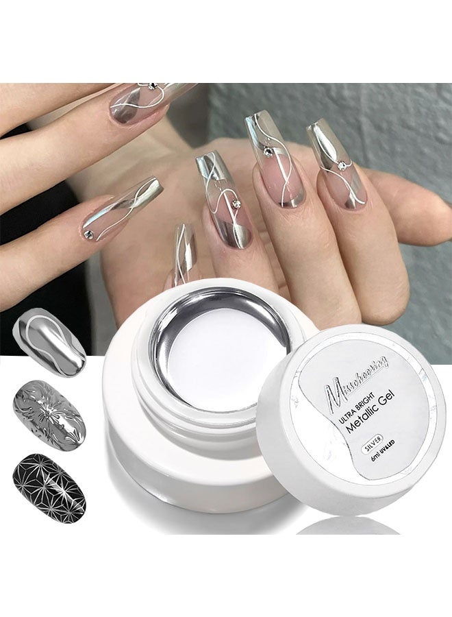 CmaaDu Ultra Bright Metallic Gel，Silver Gel Nail Polish, Chrome Nail Polish Painting Gel, Quick Drying, Long Lasting, Mirror Effect Metallic Gel Nail Polish, Super Glossy Soak off UV/LED Home Salon DIY Manicure - Image 1
