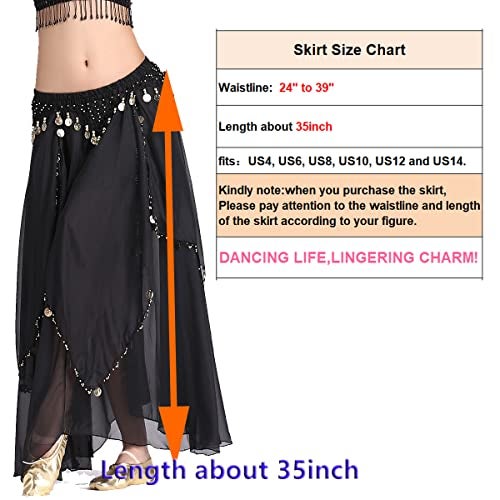 ZLTdream Belly Dance Chiffon Skirt with Gold Coins Belly Dancer Dancing Costume for Girls and Women Halloween Rave Outfits Light Blue - Image 2