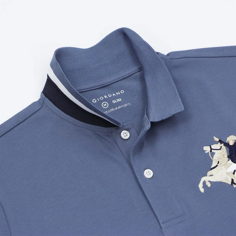 GIORDANO Men's Slim Fit Cotton Short Sleeve Napoleon Polo