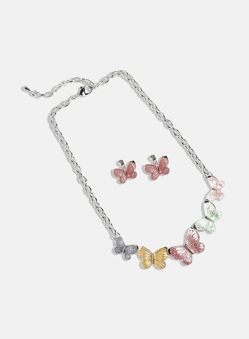 SOHI Pastel Butterfly Artificial Jewellery Set