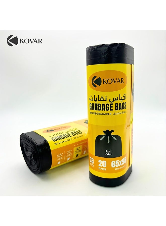 KOVAR Biodegradable & Antibacterial 33 Gallon Garbage Bags | Plastic Trash Bags | Leak-Proof Bin Bags for Wet & Dry Waste | 80 Pcs with 4-Pack Roll Set | Waste Bag for Indoor and Outdoor | 65cm x 95cm - Image 3