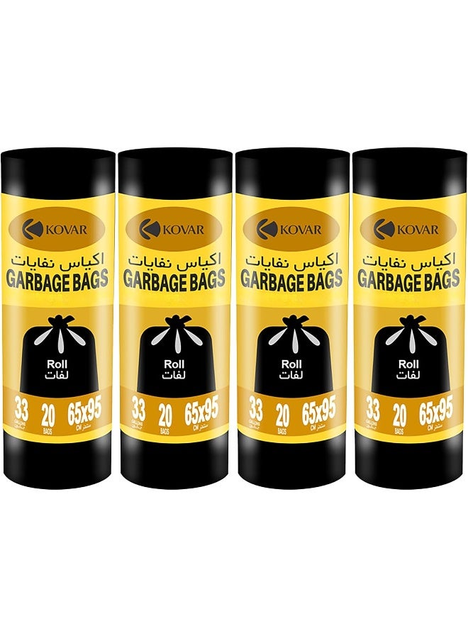 KOVAR Biodegradable & Antibacterial 33 Gallon Garbage Bags | Plastic Trash Bags | Leak-Proof Bin Bags for Wet & Dry Waste | 80 Pcs with 4-Pack Roll Set | Waste Bag for Indoor and Outdoor | 65cm x 95cm - Image 1