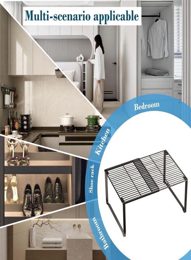 منظم رفوف سلكي معدني قابل للتمديد من HGZBS - طول قابل للتعديل من 15 إلى 24.4 بوصة، رف تخزين قابل للتكديس للمطبخ/المخزن/الحمام/خزانة الأحذية/خزانة الأدوات (1، أبيض) - Image 4