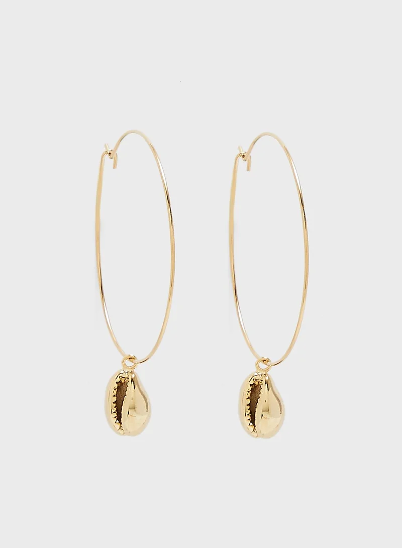 Orelia Metal Shell Charm Hoops Earrings