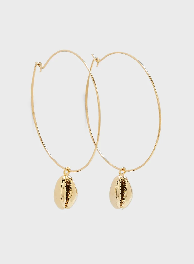 Orelia Metal Shell Charm Hoops Earrings