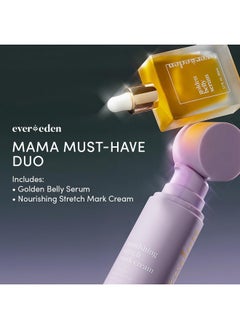 Mama Must-Have Duo - Golden Belly Stretch Mark Oil & Nourishing Stretch Mark Cream - Dermatologist-Developed Clean & Vegan Maternity Skin Care For Stretch Mark Reduction & Skin Hydration