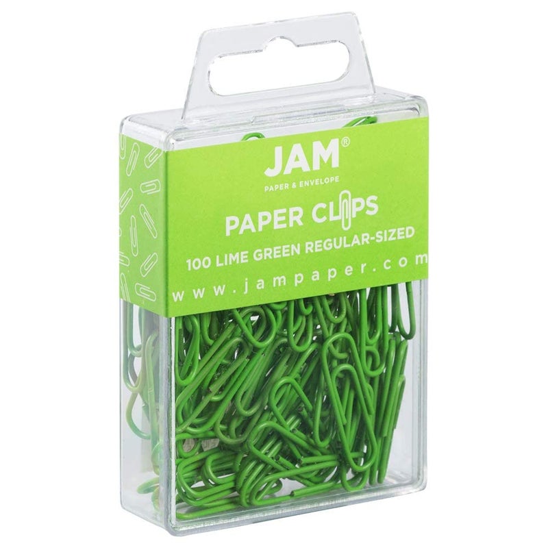 JAM PAPER Colorful Standard Paper Clips - Regular 1 Inch - Lime Green Paperclips - 100/Pack - Image 2