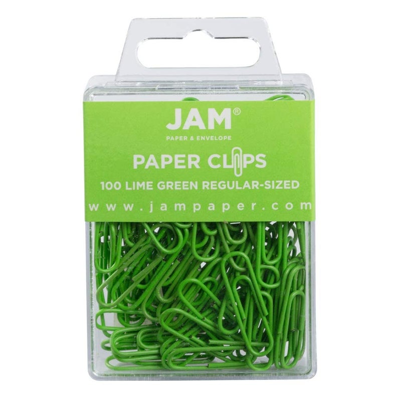 JAM PAPER Colorful Standard Paper Clips - Regular 1 Inch - Lime Green Paperclips - 100/Pack - Image 1