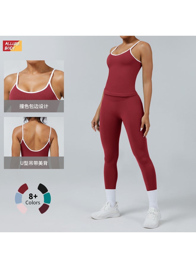 Color Matching Sports Suit For Women, Contrasting Color Backless Tight Yoga Suit, Quick-drying Outer Wear, Running Sports Fitness Yoga Suit - Image 3