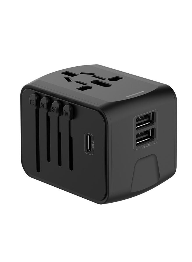 Bukela Universal International Travel Power Adapter W/High Speed 2.4A USB-A, 3.0A USB-C Wall Charger, European Adapter, Worldwide AC Outlet Plugs Adapters for Europe, UK, US, AU, Asia-Black - Image 1