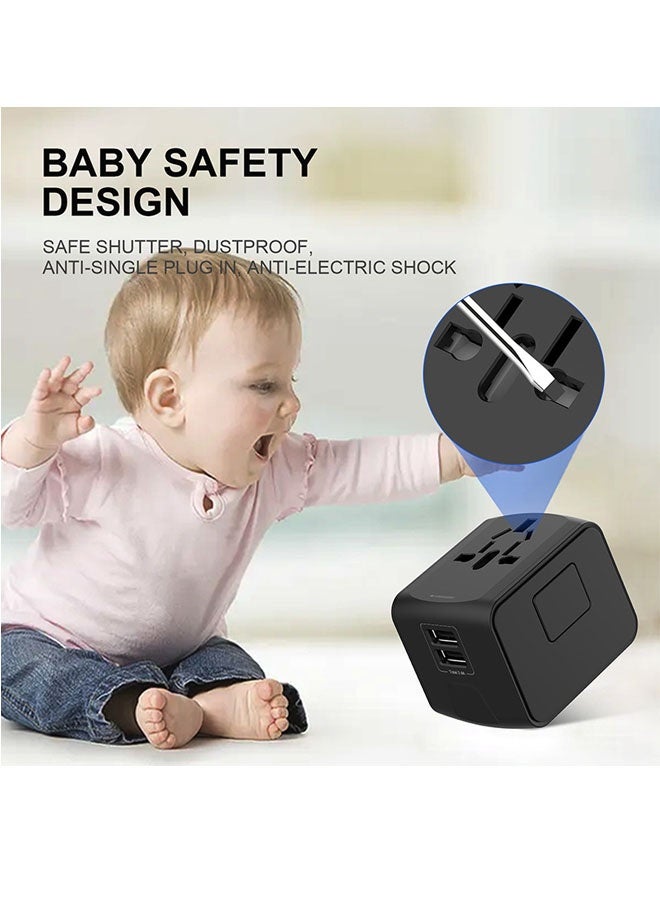Bukela Universal International Travel Power Adapter W/High Speed 2.4A USB-A, 3.0A USB-C Wall Charger, European Adapter, Worldwide AC Outlet Plugs Adapters for Europe, UK, US, AU, Asia-Black - Image 2