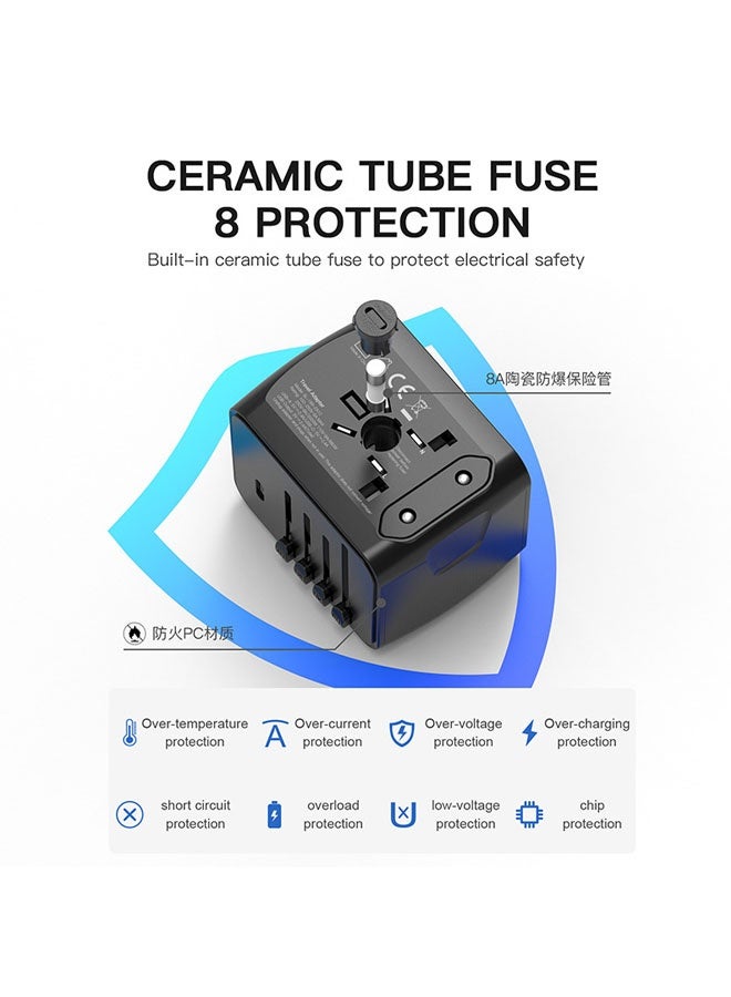 Bukela Universal International Travel Power Adapter W/High Speed 2.4A USB-A, 3.0A USB-C Wall Charger, European Adapter, Worldwide AC Outlet Plugs Adapters for Europe, UK, US, AU, Asia-Black - Image 3