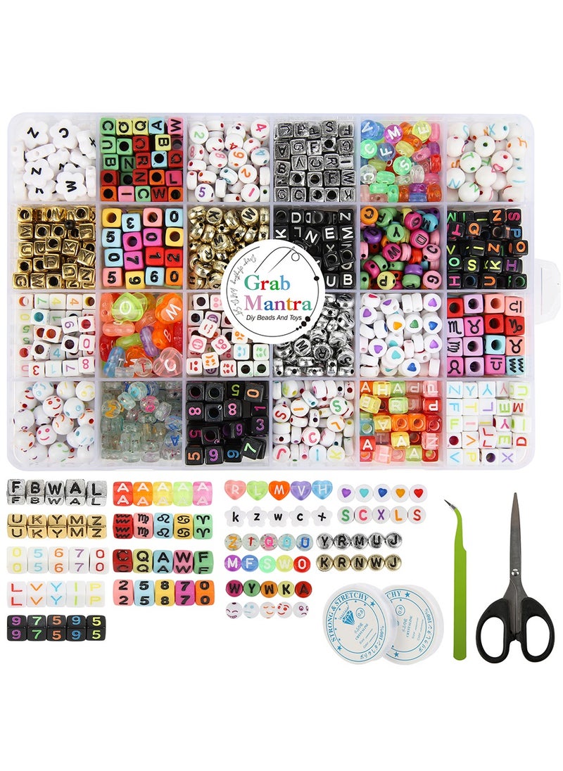 جــرابــمـــا نــتــرا   1200 قطع الاكريليك شقة إلكتروني الأبجدية مكعب البذور المهر الخرز مع الملقط للمجوهرات أساور قلادة اليدوية المنزلية الحرفية  - Image 1