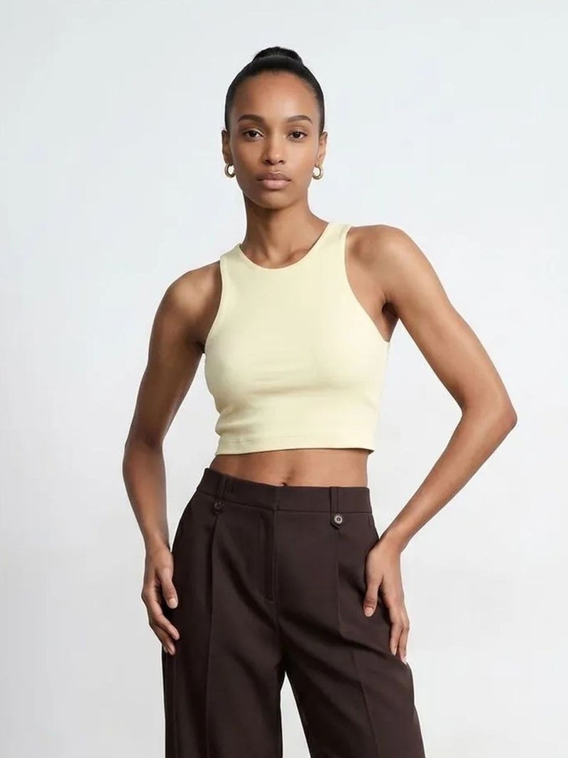 DILVIN Ribbed Sleeveless Crop Blouse - Image 1