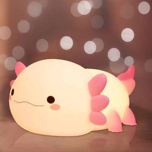 Ammonite Axolotl Gifts, Axolotl Night Light for Kids - Squishy Silicone LED Touch Cute Lamp, Xmas Birthday, Kawaii Bedroom Decor Nursery Lamp for Boys Girls Mom - Image 1