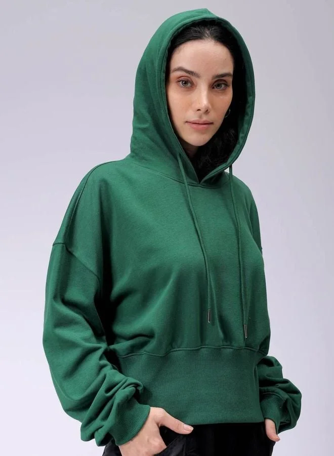Women Regular Fit Solid Hooded Neck Long Sleeve Balloon Sweatshirt
