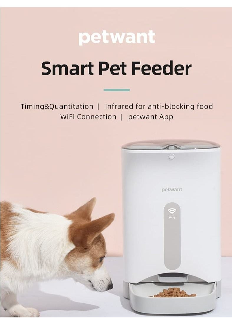 Petwant - 4.3L Smart Pet Feeder, F1 Wi-Fi Enabled App Control Automatic Food Dispenser with Portion Control, Distribution Alarms, 10s Voice Recorder, 4 Meals per Day for Cats and Dogs - Image 1