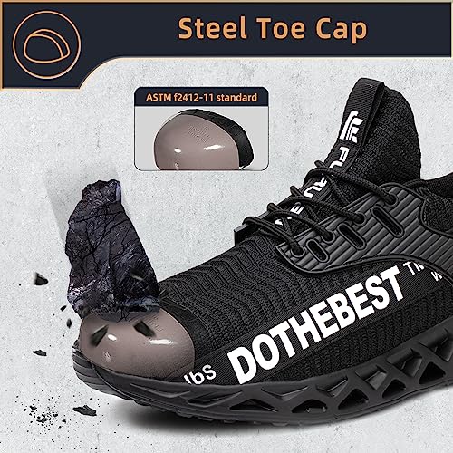 Furuian Waterproof Steel Toe Sneakers for Men Women Lightweight Safety Work Shoes Comfortable Unisex Steel Toe Work Sneakers Black - Image 3