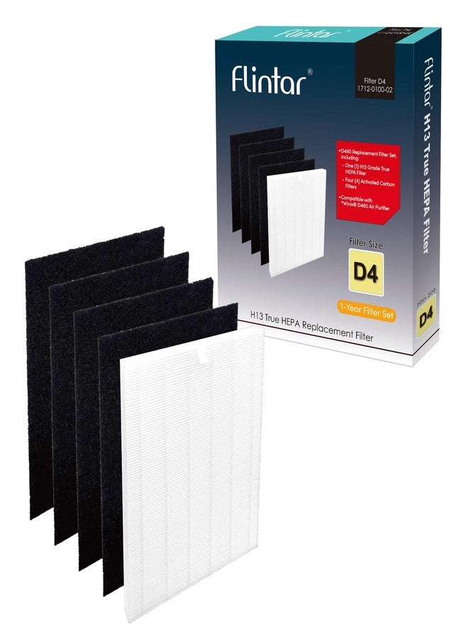 Flintar D480 Filter D4, Compatible with Winix D480 Air Purifier, H13 Grade Filtration and 4 Activated Carbon Filters, Item Number 1712-0100-02, D4-Filter - Image 1