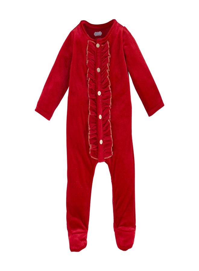 Mud Pie Baby Red Velour Sleeper; 6-9M