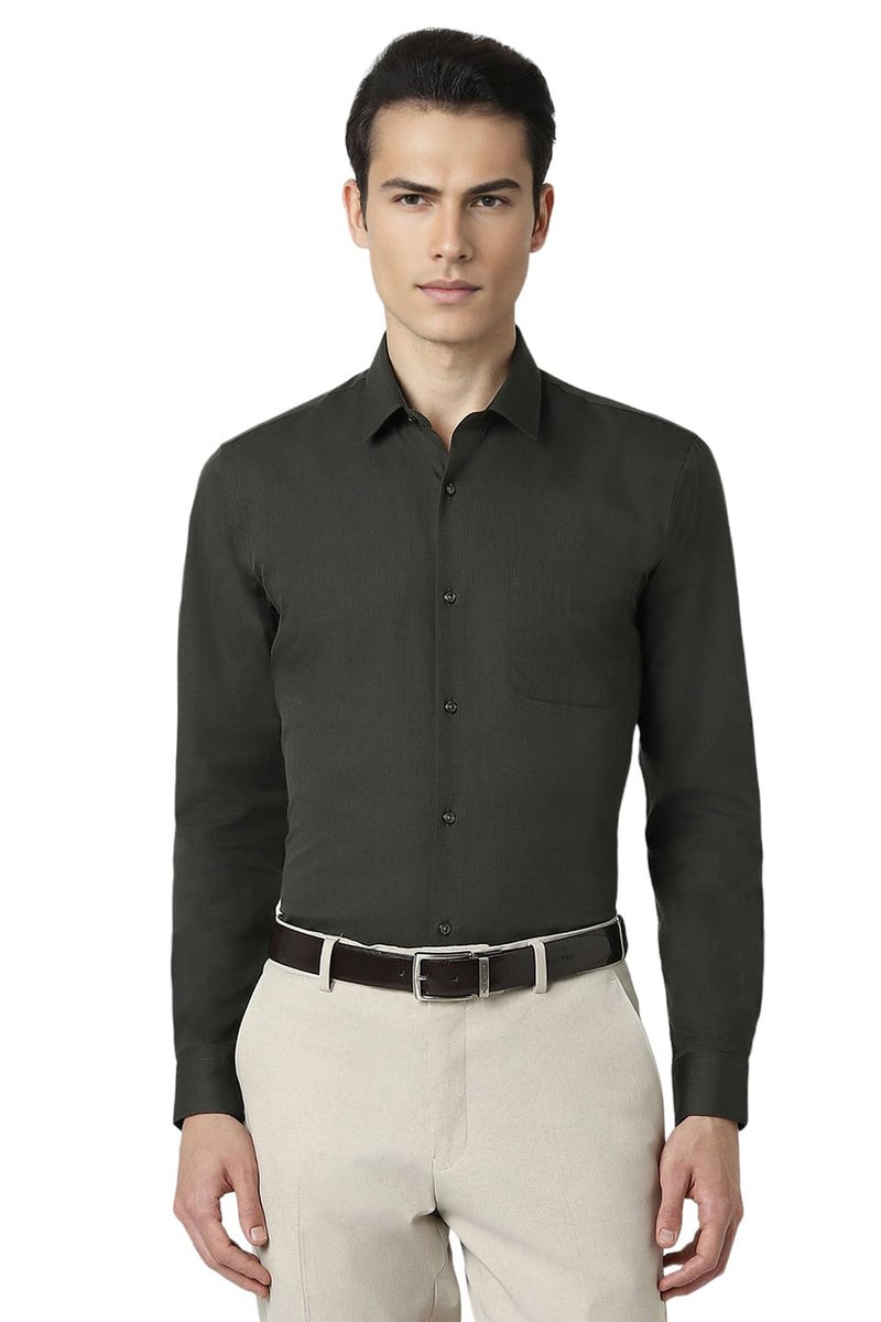 Peter England Men Polycotton Slim Fit Shirt (PESFWSLP197317_Green, 42) - Image 1