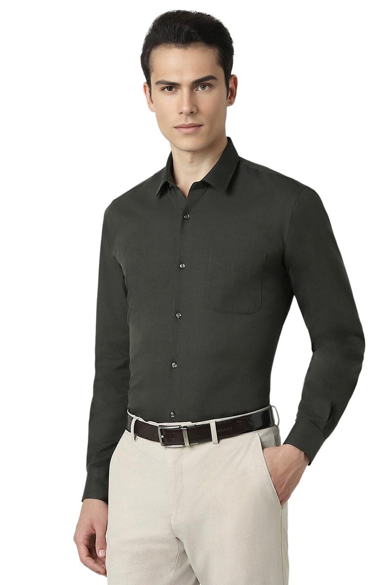 Peter England Men Polycotton Slim Fit Shirt (PESFWSLP197317_Green, 42) - Image 2