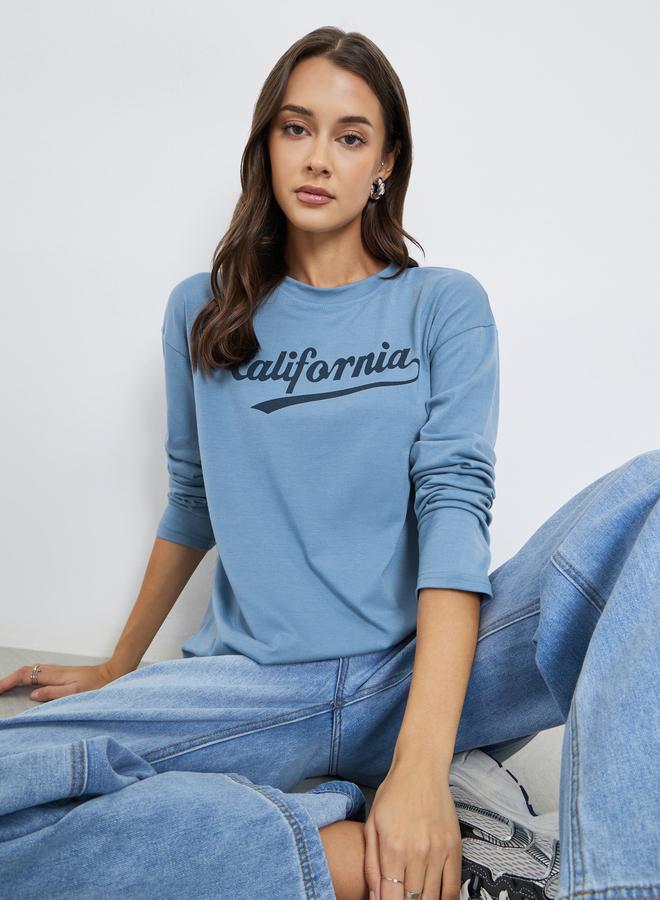 Styli Oversized Slogan Print Long Sleeve T-Shirt - Image 1