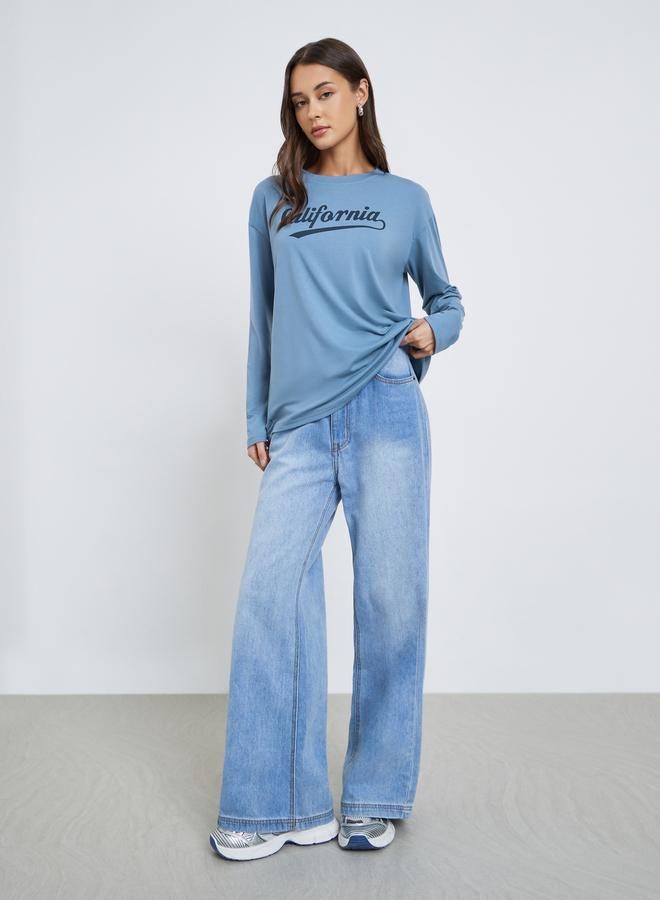 Styli Oversized Slogan Print Long Sleeve T-Shirt - Image 2