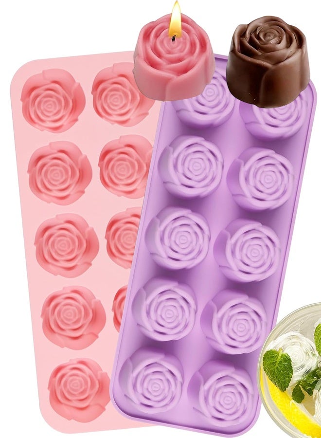 قالب شوكولاتة على شكل وردة، قطعتان، 20 قالب سيليكون على شكل وردة، مناسب للشوكولاتة والحلوى ومكعبات الثلج والصمغ والجيلي وزينة الكب كيك والشموع والصابون - Image 1