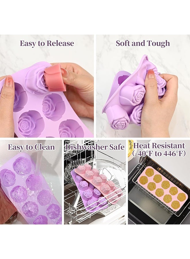 قالب شوكولاتة على شكل وردة، قطعتان، 20 قالب سيليكون على شكل وردة، مناسب للشوكولاتة والحلوى ومكعبات الثلج والصمغ والجيلي وزينة الكب كيك والشموع والصابون - Image 3