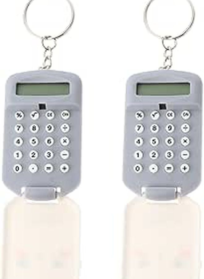Mini Pocket Size Electronic Calculator Set 2 Pack Portable Gray For Students Office School - Image 1