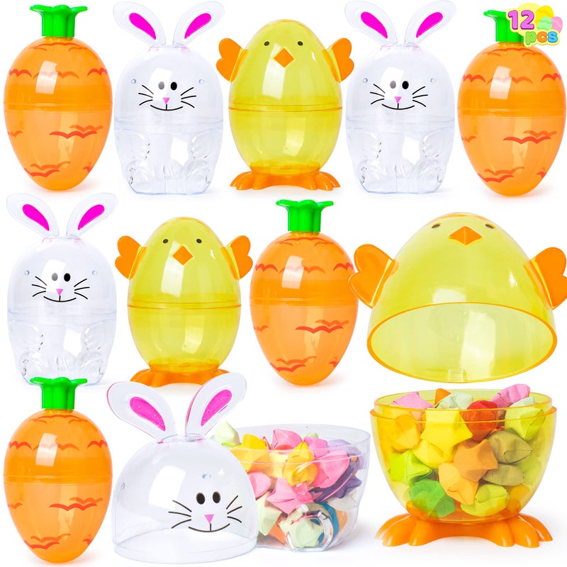 JOYIN 12 Pcs Easter Eggs Shell Bunny Shaped Novelty Themed Characters for Easter Egg Hunt, Basket Stuffers Filler, Fillable Shells, Classroom Prize Supplies, Party Favor - Image 1