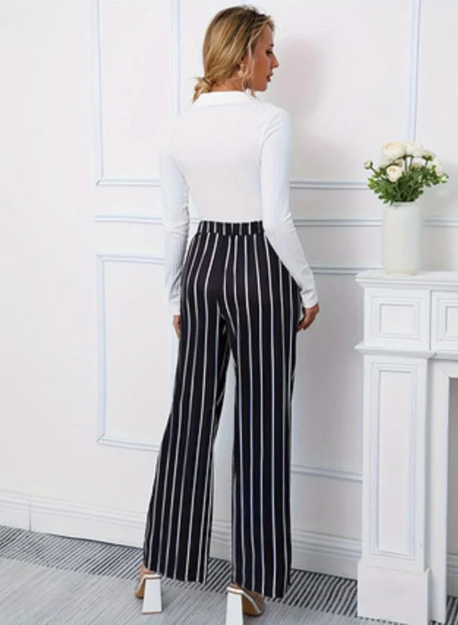 تايك تو بنطال مخطط بأرجل واسعة وخصر مطاطي