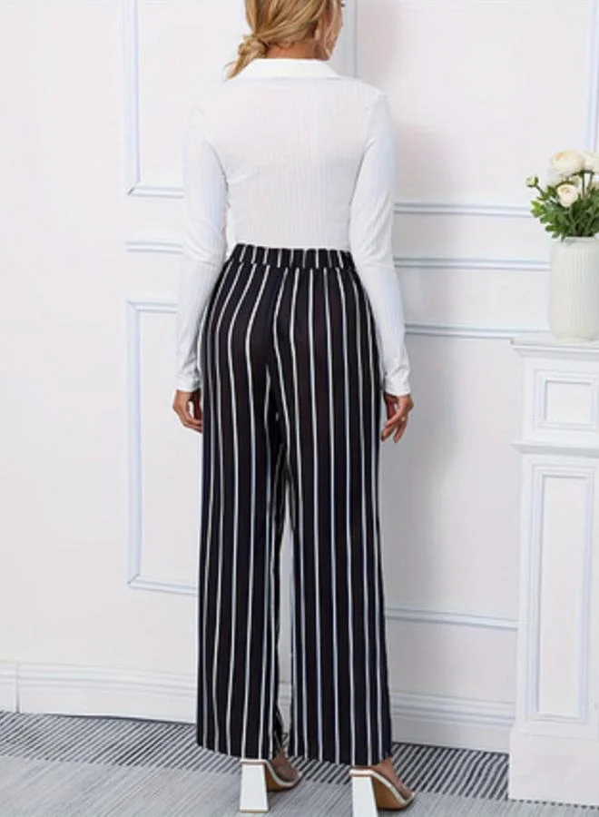 Take Two Monochrome Striped Elasticated Waistband Wide Leg Pants for Women | Best Price UAE