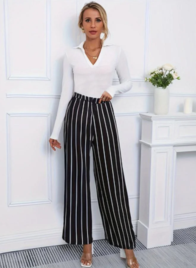 تايك تو بنطال مخطط بأرجل واسعة وخصر مطاطي