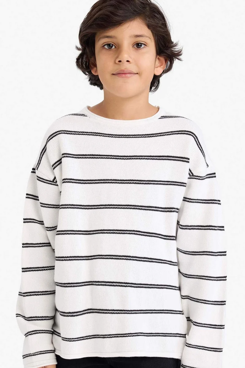 DeFacto Boy Crew Neck Striped Knit Pullover