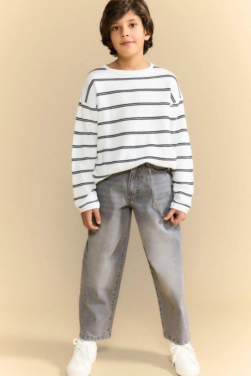 DeFacto Boy Crew Neck Striped Knit Pullover