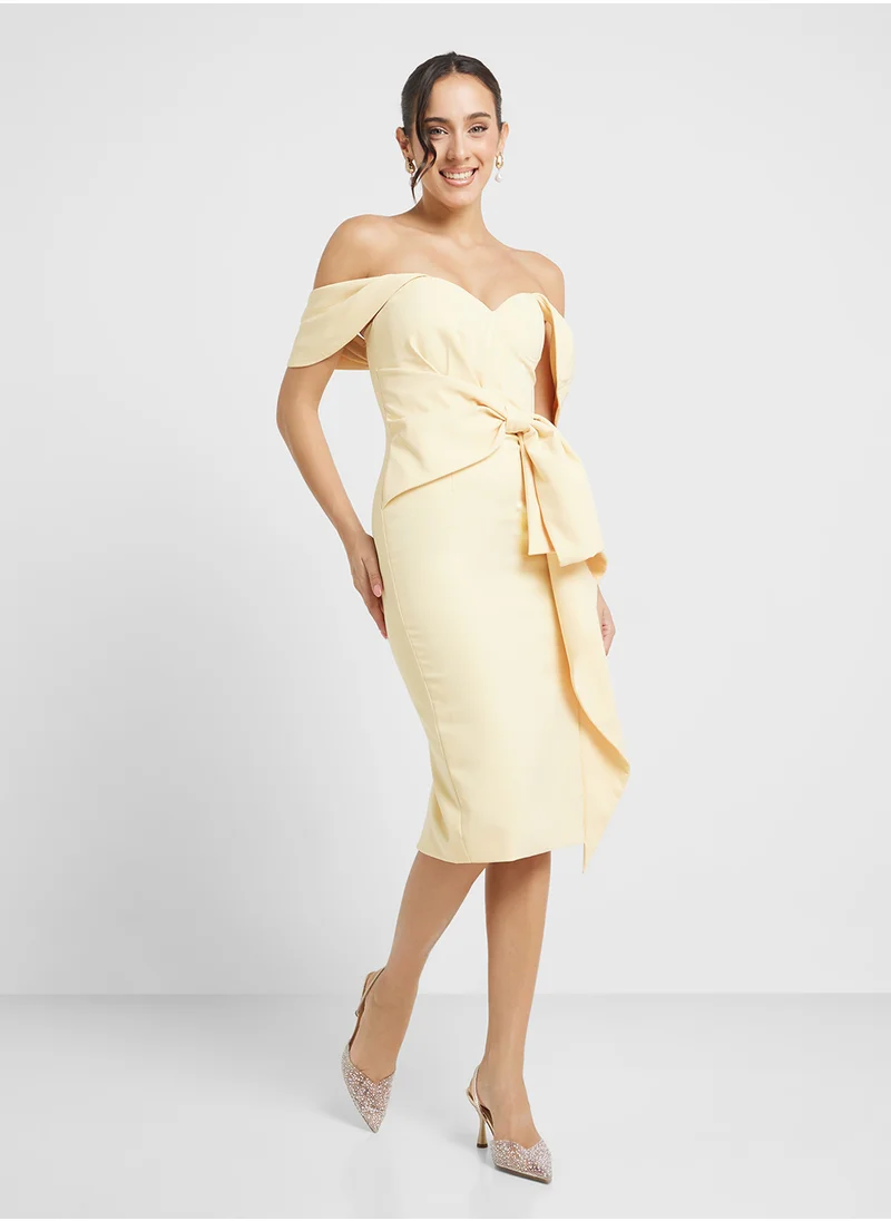 lavish alice Off Shoulder Bow Detail Midi Dress