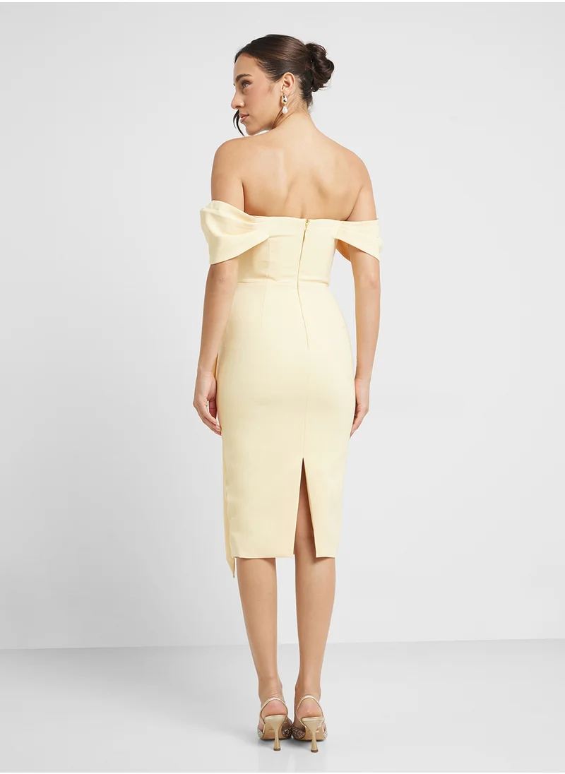 lavish alice Off Shoulder Bow Detail Midi Dress